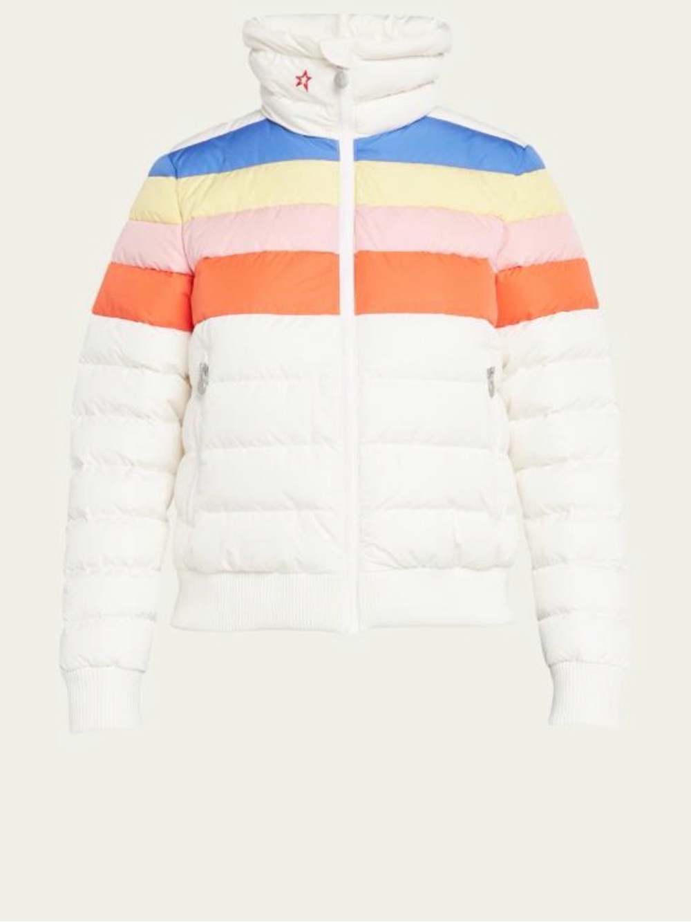 Perfect Moment White Puffer Jacket with Blue, Yellow, Pink & Orange Stripes